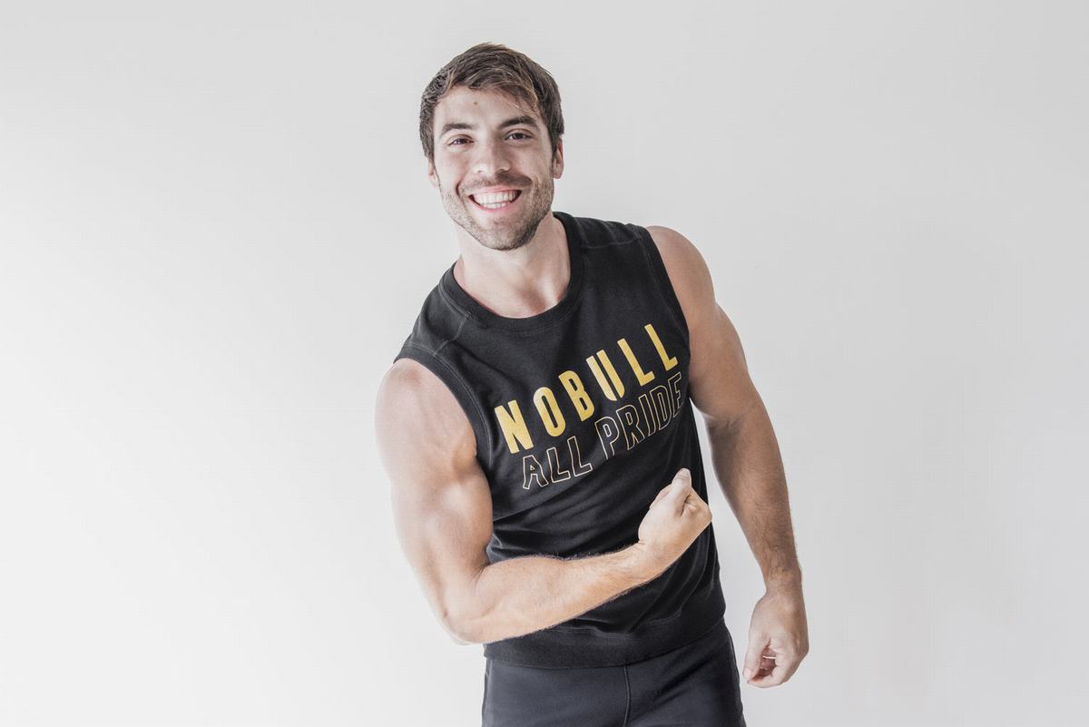 Nobull Sleeveless Crew Pride Men's Sweatshirts Black Gold | Australia (BO0917)